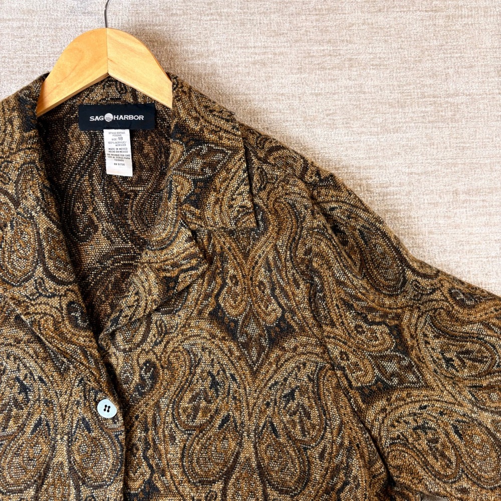 Vintage Sag Harbor Tapestry Jacket Womens 18 Brown Paisley EUC Academia Grandma